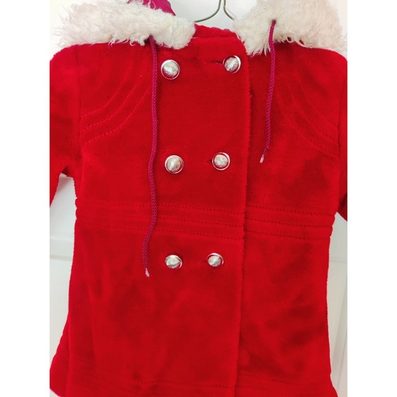 Vintage 70s Sears Coat Hooded Girls Red Christmas 2T Gold Buttons 1970s Hooded - Picture 5 of 12